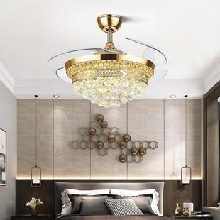 水晶吊扇灯餐厅客厅晶欧式 奢华水隐形扇卧室灯电扇TLL豪华灯风扇