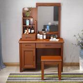 新式 实中柜木妆台收纳一体梳新款 卧室现代简约带锁灯镜复古GYA化