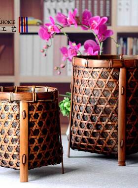 复古字画法筐竹编纳筐四脚筐手编双层编竹卷轴收ZL023092缸传统中