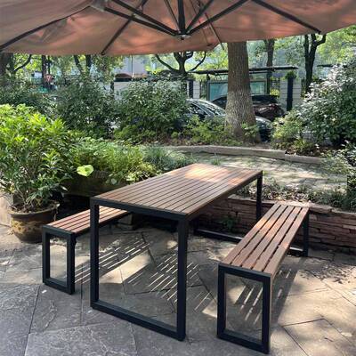 户外GQB桌椅休闲组长别庭墅院花园公园露台茶几塑木防腐木露天桌