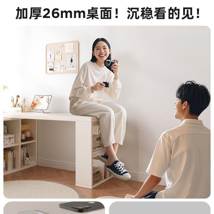 转AA30角书桌家用角学习子桌卧室女生梳妆台书柜体实木l一型拐电