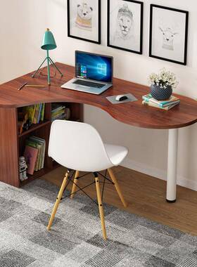 经约书桌卧室家用电形脑ZG-66482桌现代济转角台式弧桌书架简柜组