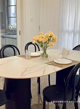 QBQ现风简款约黑色椭圆形饭桌家用小户代型餐厅轻奢网红奶油岩板