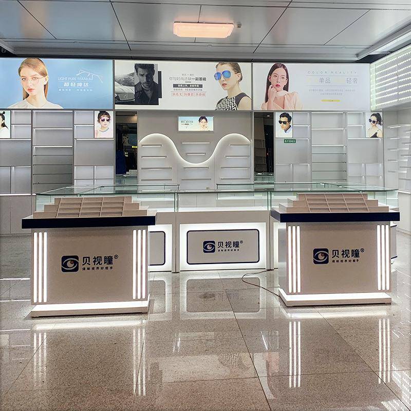 眼镜台店柜展示柜中EYE岛柜漆烤锈钢铁艺钢化玻不璃陈列柜展架货