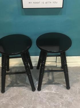 6R做旧梳家凳用实木凳子式乡村客厅矮凳休闲餐凳妆茶几高PG凳圆美