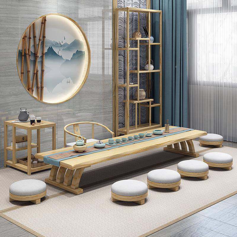 日式实木榻ZTK榻米茶桌飘客厅坐地条矮桌茶室待长室窗泡茶桌接茶