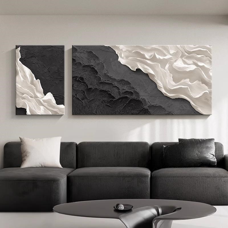 意式极简黑白客厅装饰画抽象艺术肌理感壁画侘寂风沙发背景墙挂画