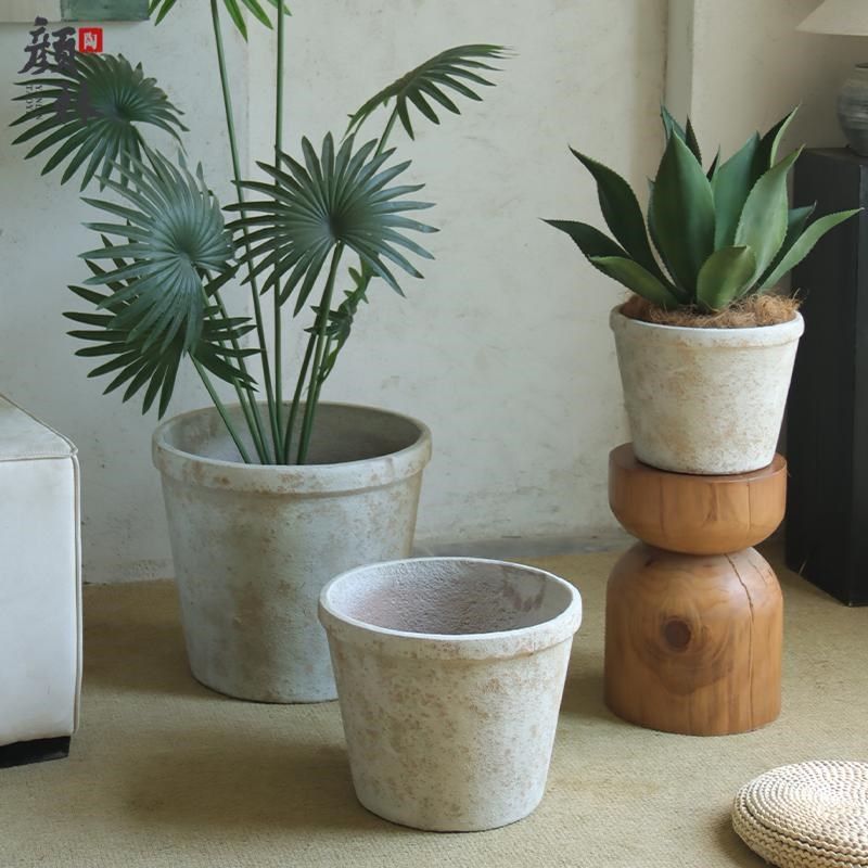 复古色大口径落地花盆客厅商场酒店大型绿植盆龙血树铁树种植大盆
