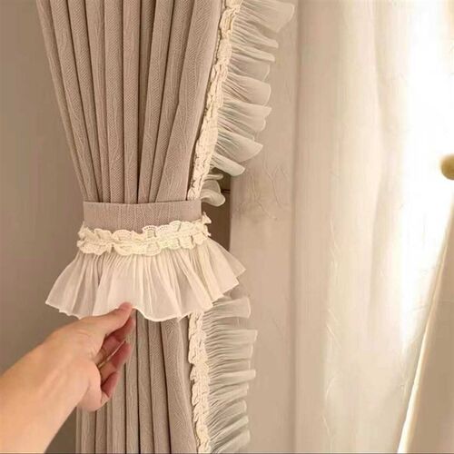 法式奶油风立体复合拼接百褶花边窗帘配件装饰立边白色纱帘花边