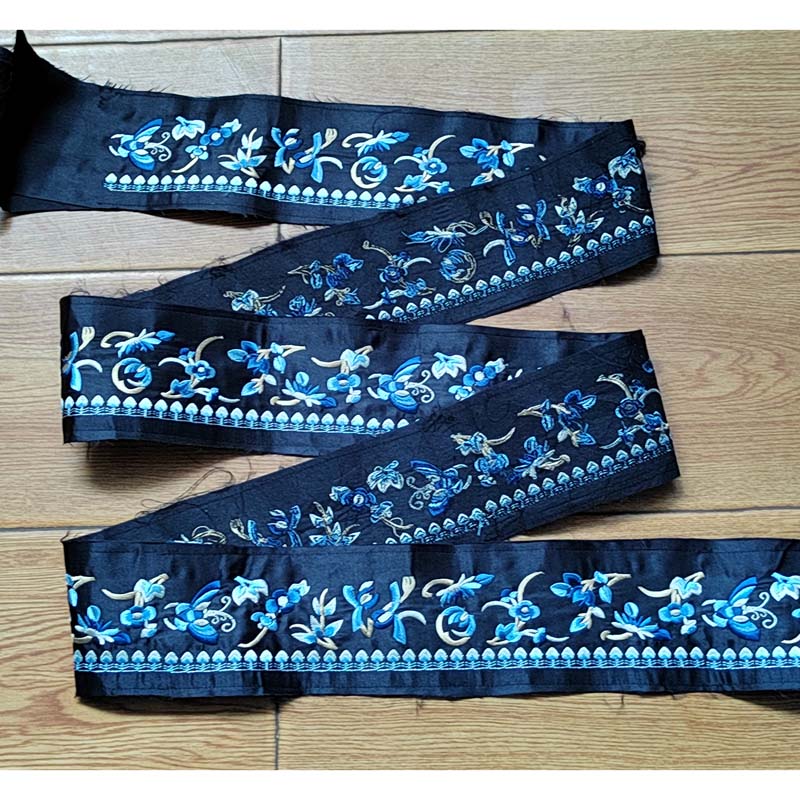 清汉晚清三蓝色花子刺绣女服绣花可做古董衣靛仿古董如意襟