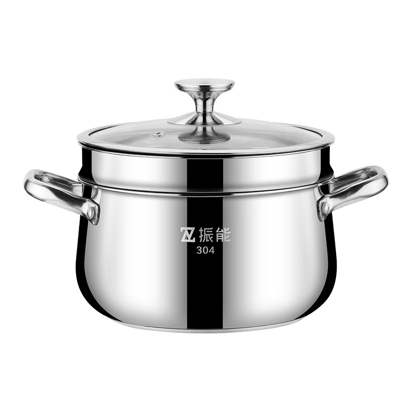 振能 惠厨2号汤蒸锅 30不锈钢汤锅多用复底蒸煮锅燃气电磁炉通用