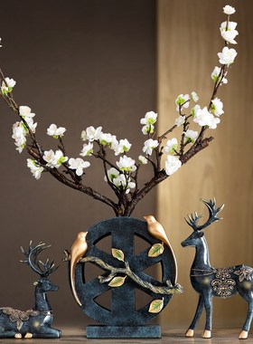 中式复古麋鹿花瓶摆件创意客厅进门玄关电视柜酒柜插花装饰品摆设