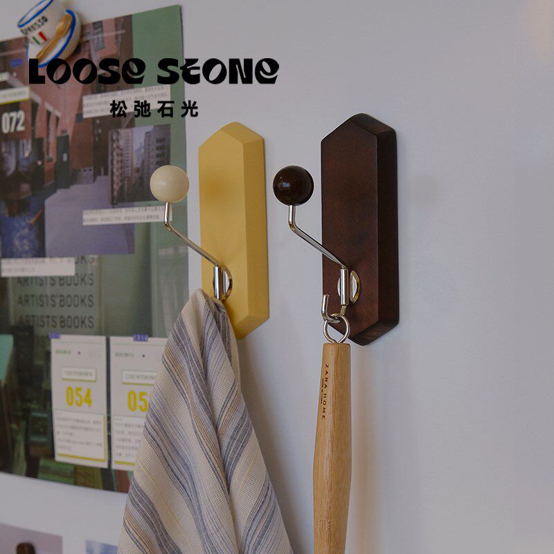 复古榉木壁挂板衣帽架玄关门后挂衣架墙上挂钩免打孔磁吸衣帽钩