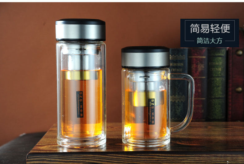 水中神双层玻璃杯水杯过滤网泡茶杯男女水晶杯子玻璃杯茶韵味8862
