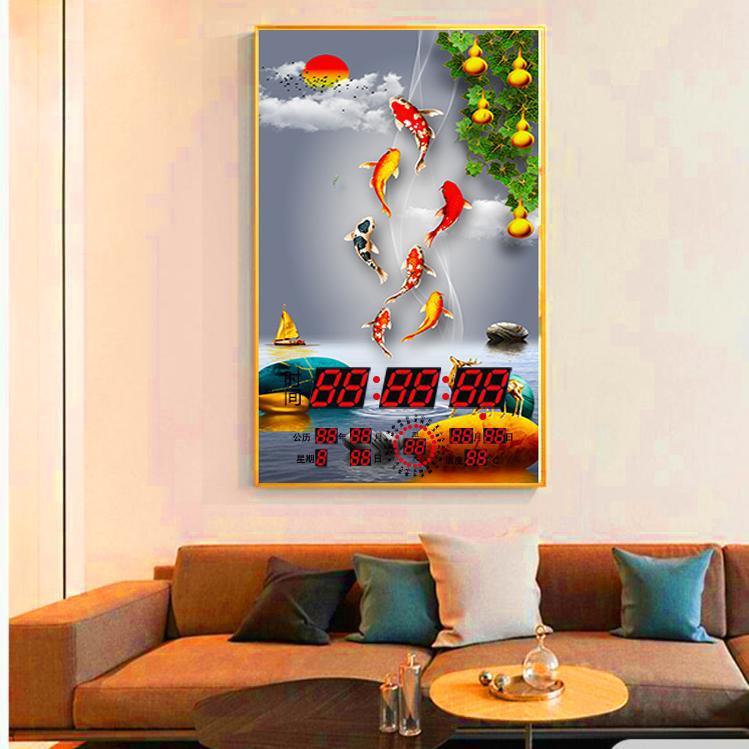 客厅玄关·上画次装饰XY玄关竖挂画看时间新款挂历景LED万年历档