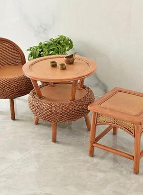 6条R天然藤藤编家用喝茶凳子休闲组卧室阳台藤真椅茶85105桌椅合