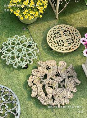 铁艺欧式复古做旧形方形铸铁可移动轮托盘加厚盆托花架盆其98578