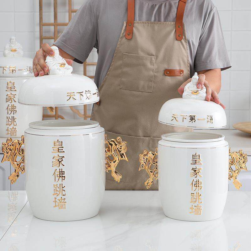 子佛墙炖盅酒店特跳大号炖罐海参鲍鱼F76SM986翅隔水陶汤瓷罐带盖