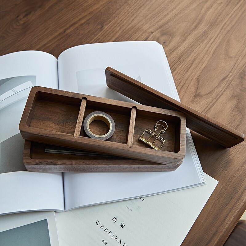 创意简约木质收纳桌面抽屉分内格整理盒学盒橡皮00005698胶带习用
