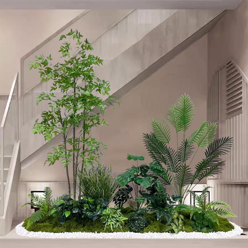 室内仿真植物造景大型春季绿植景观装饰楼梯下假植物盆栽落地摆件