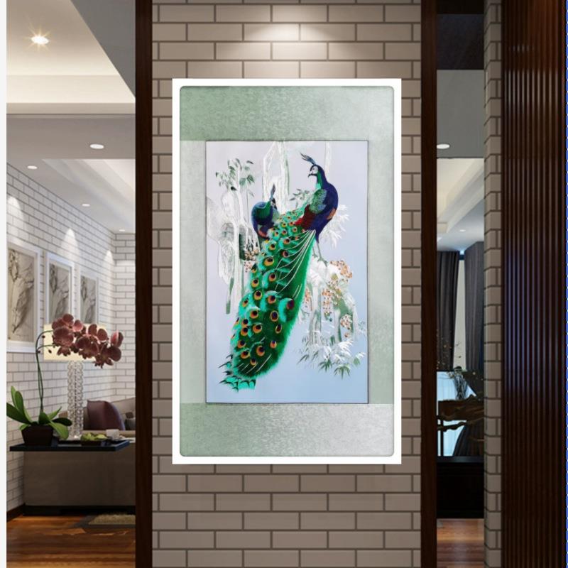 绣苏TZCX-XG-绣机事装饰画成品孔雀意图苏州刺绣玄关画事如客厅画