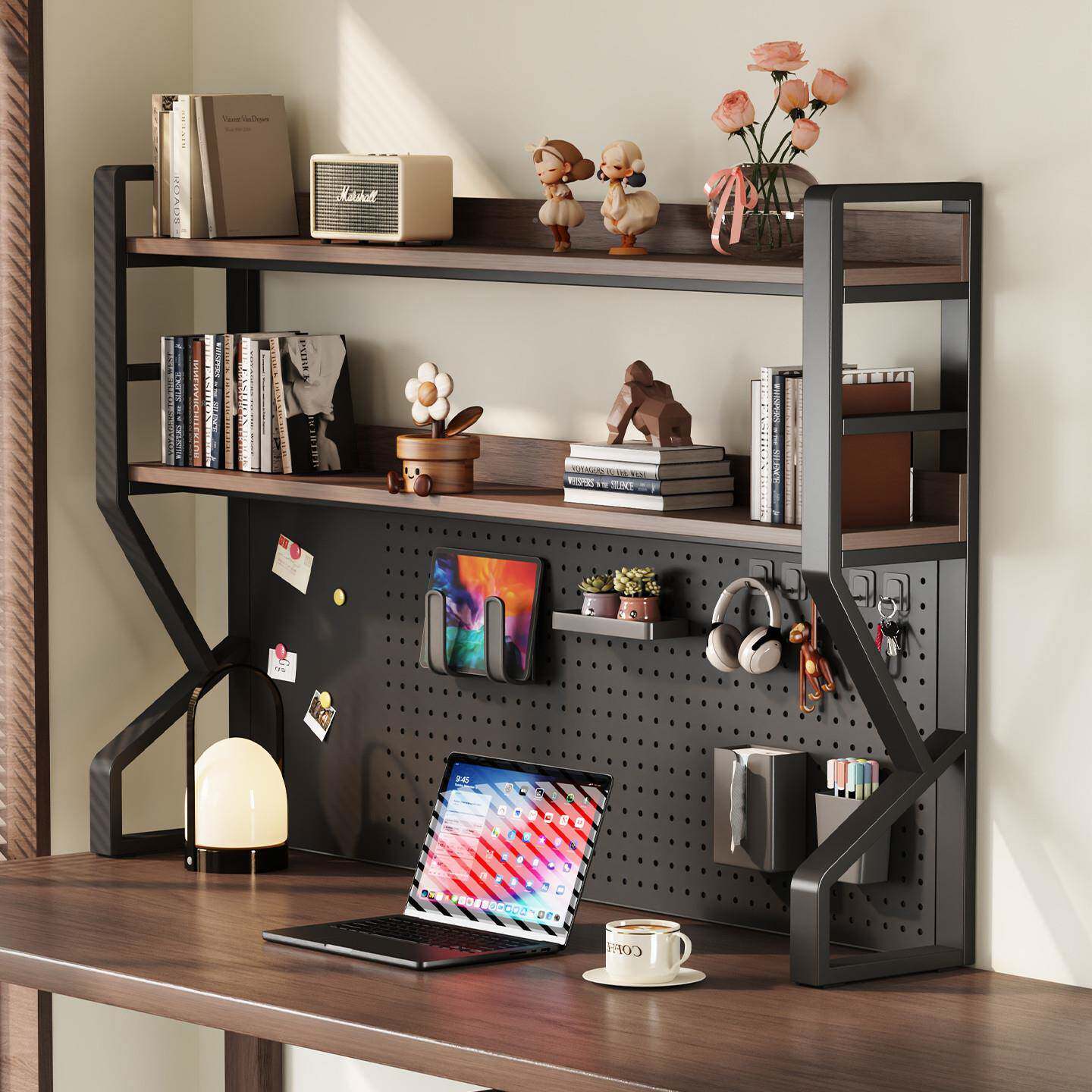 桌面置物架带上洞洞板铁艺层多工位改造收架书面办公电脑SJ09书架