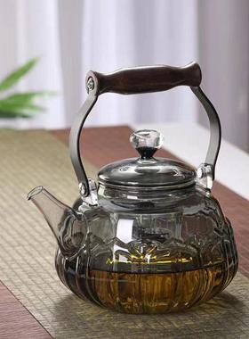 厂砂家直销一体式蒸32652煮壶耐茶高量温玻璃锤纹带把提梁紫大容