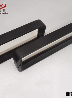 轻高奢2668拉极简黑色玻璃门拉手端厚实木包厢门把手加不锈钢手