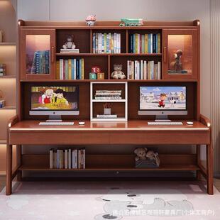 双人书写桌书架一YSW体电脑办公桌家用客厅桌椅子并排学习字桌组