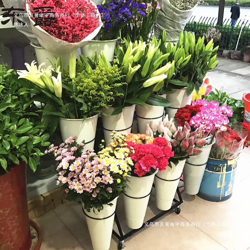 依冰人大号花店可移动花架铁艺多层带万向轮鲜花展示架货架塑料鲜