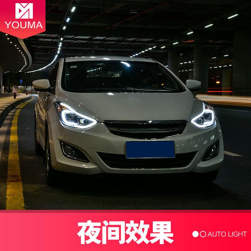 眼专L用于现代朗ANP动灯总成改装ED日行灯远近光恶魔LED大灯大总