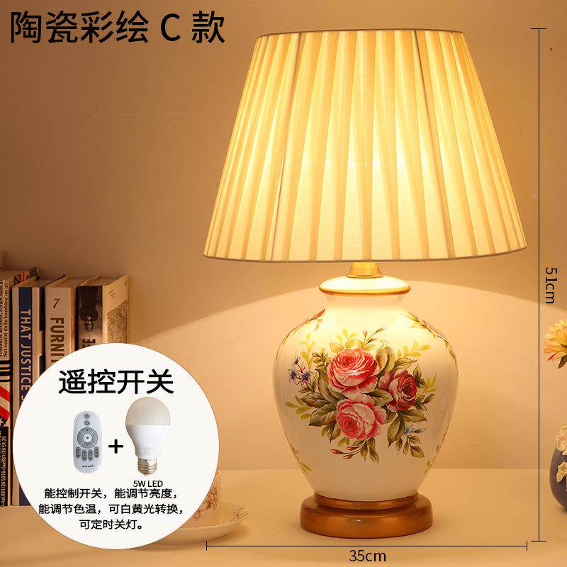 新中式陶瓷卧室床用头柜台陶瓷彩绘灯创意馨客厅档美式欧式家工厂