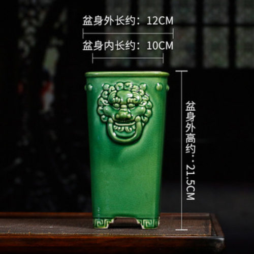 紫砂花盆陶瓷盆景盆正方签筒四方鼓丁兰花盆兽面高盆签筒觅陶乡