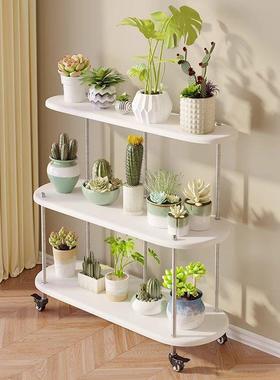实木多LZP层阳台花架带轮子置架移动多肉花物子客落地式厅架简约