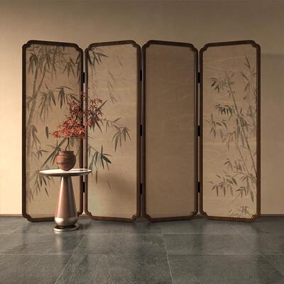 现代新中式木BNL可实折叠屏风隔断客大堂茶厅室祥移动复古折屏云
