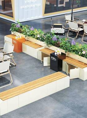 户外花箱椅组合庭院露台椅收纳柜槽花步A#768995行街外摆花箱长座