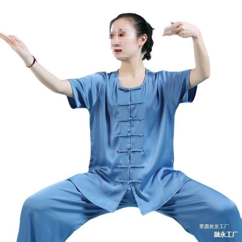 冰丝太极服新款女夏季薄款练功服RTK武术男服套装醋酸短袖