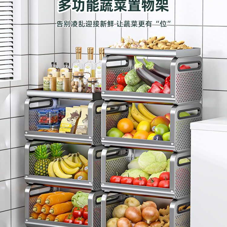 包邮宾尼适加厚厨房蔬菜置物架落地多层不锈钢菜篮子收纳架放水果