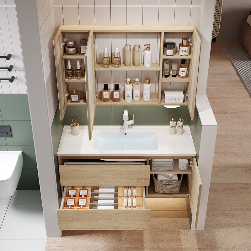 定制智能浴室柜陶瓷一体盆5/75CM85/95公分105/115厘米洗漱台盆