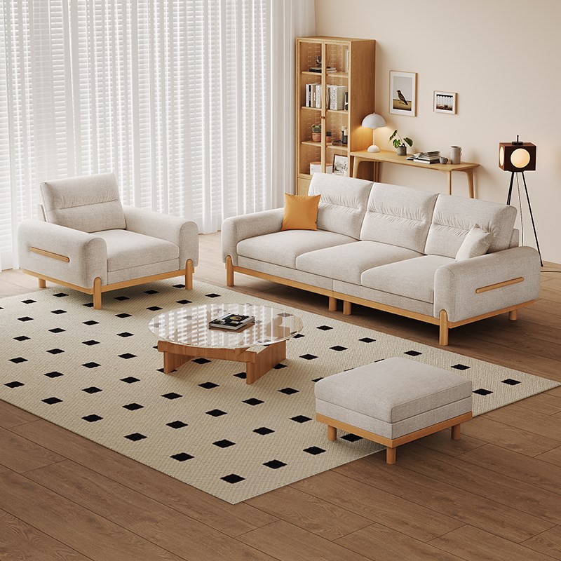 原木风可拆洗棉麻布艺沙发客厅小户型直排简约现代猫抓绒贵妃沙发