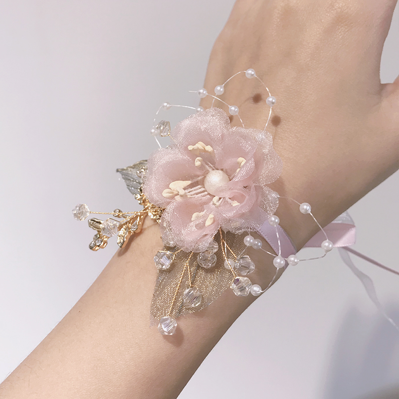 西式婚礼新娘手腕花新郎胸花水晶花朵精致森系水钻伴娘姐妹团手环