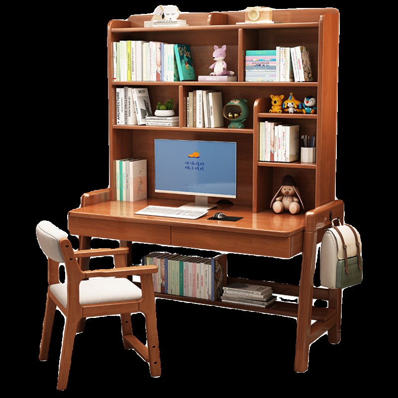 书桌书架一体学生家用学习桌儿童写字桌椅卧室实木电脑桌子小户型