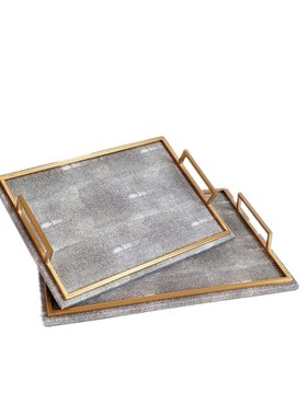 简约现代欧式魔鬼鱼皮质托盘摆件样板房售楼处客厅茶几酒店饰品