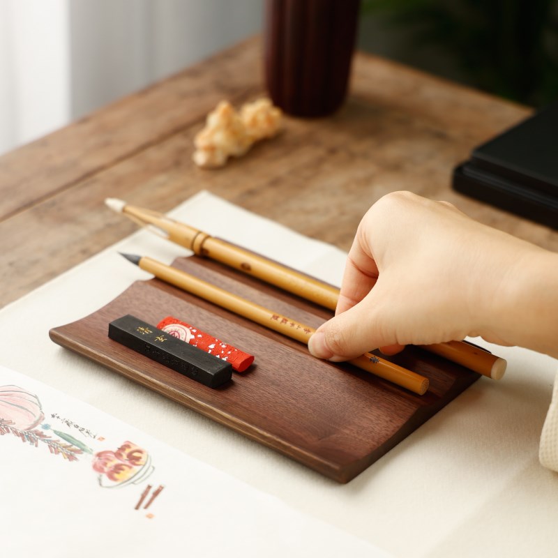 北美黑胡桃木笔承笔搁臂搁 全实木环保无味文房四宝书法木器摆件