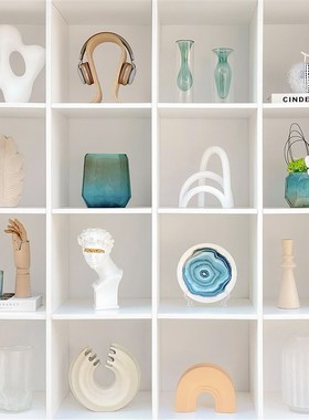 样板间书柜家居软装饰品创意玻璃陶瓷工艺品杯蜡仿真花摆件ZH3438