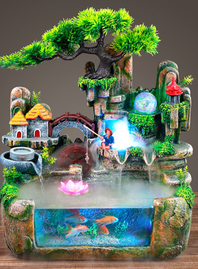 客厅假山流水喷泉循环水小高山生财瀑布山水鱼缸水景装饰招财摆件
