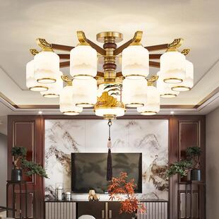 新中式客厅吊灯高端大气中国风别墅客厅吊灯全铜实木餐厅卧室灯具