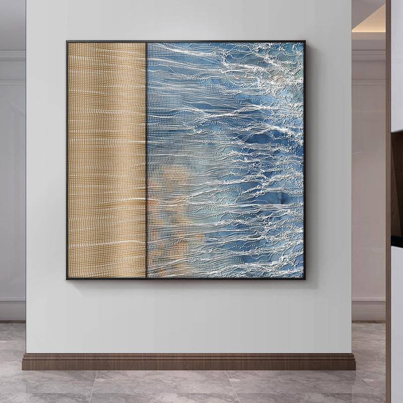 肌理浮雕油画入户玄关装饰画现代简约立体轻奢不锈钢金属客厅挂画