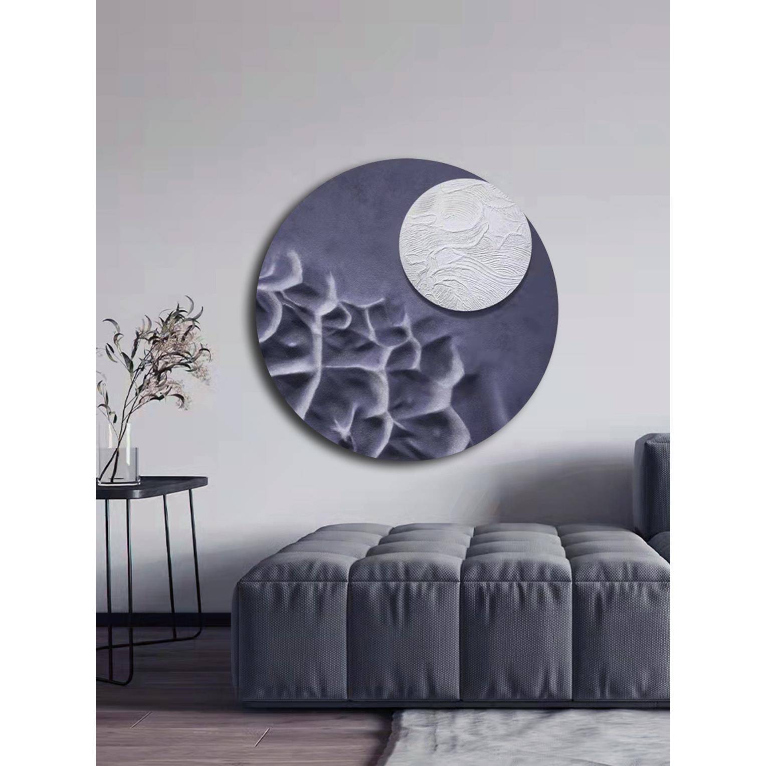 圆形3d立体浮雕入户玄关装饰画新中式高级肌理画客厅挂画手绘油画