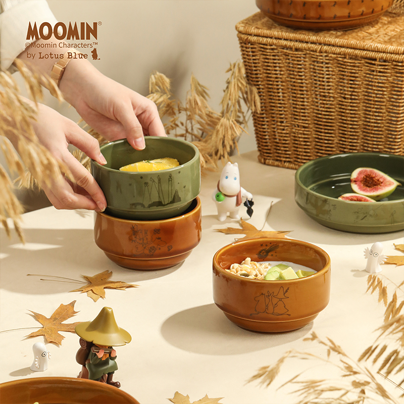 蓝莲花moomin姆明餐具复古家用碗盘可爱卡通陶瓷米饭碗盘子菜盘子